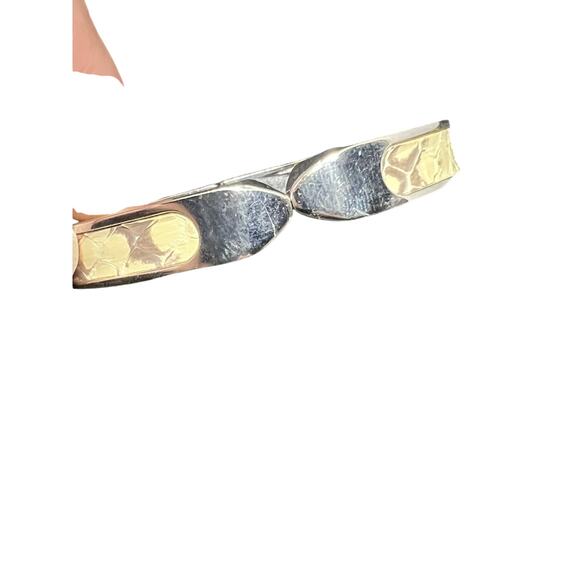 STELLA AND DOT BANGLE, CUFF, BRACELET CHROME PLATE & WHITE FAUX SNAKESKIN - Picture 2 of 7